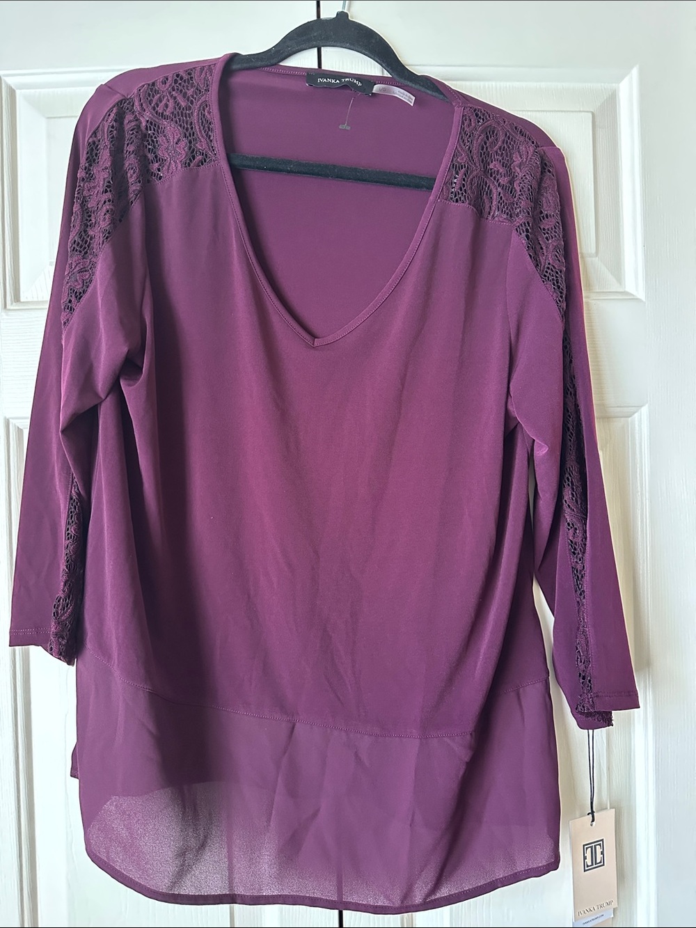 Ivanka wTrump Plum Lace-Trim V-Neck Blouse